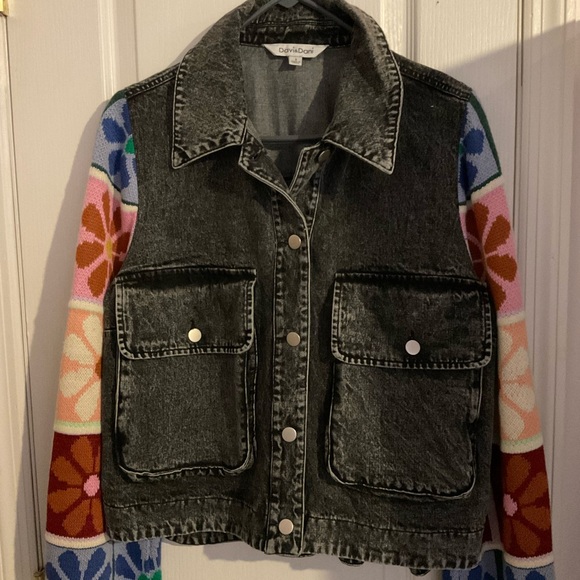 DAVI & DANI Jackets & Blazers - DAVI & DANI Black Denim Jacket with Colorful Sleeves